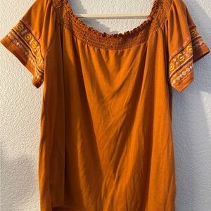 Boho Orange Short Sleeve Top